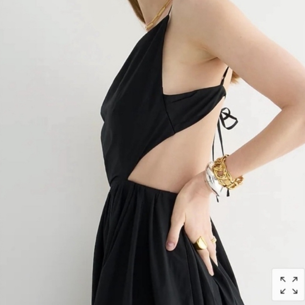 NWOT, J.Crew Collection Black Cotton side-cutout midi dress Sz 6 - Picture 2 of 13